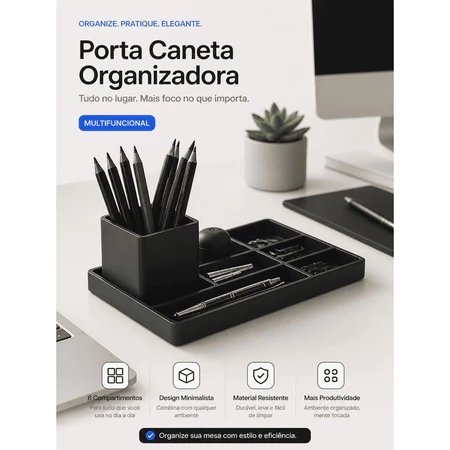 Organizador de Mesa Multifuncional: porta-caneta, chaves e controle num lugar só
