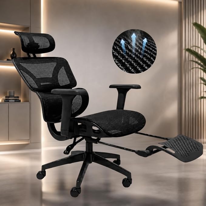 Cadeira Ergonômica Reclinável Vmstark com Apoio para Pés até 150kg (Preto)